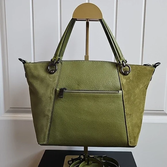 Coach NWOT Kacey Satchel Olive Green Detachable Crossbody Strap Suede & Leather - Picture 5 of 12